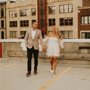 Off Shoulder Flowy Long Sleeve Ruffle Mesh Mini Dress